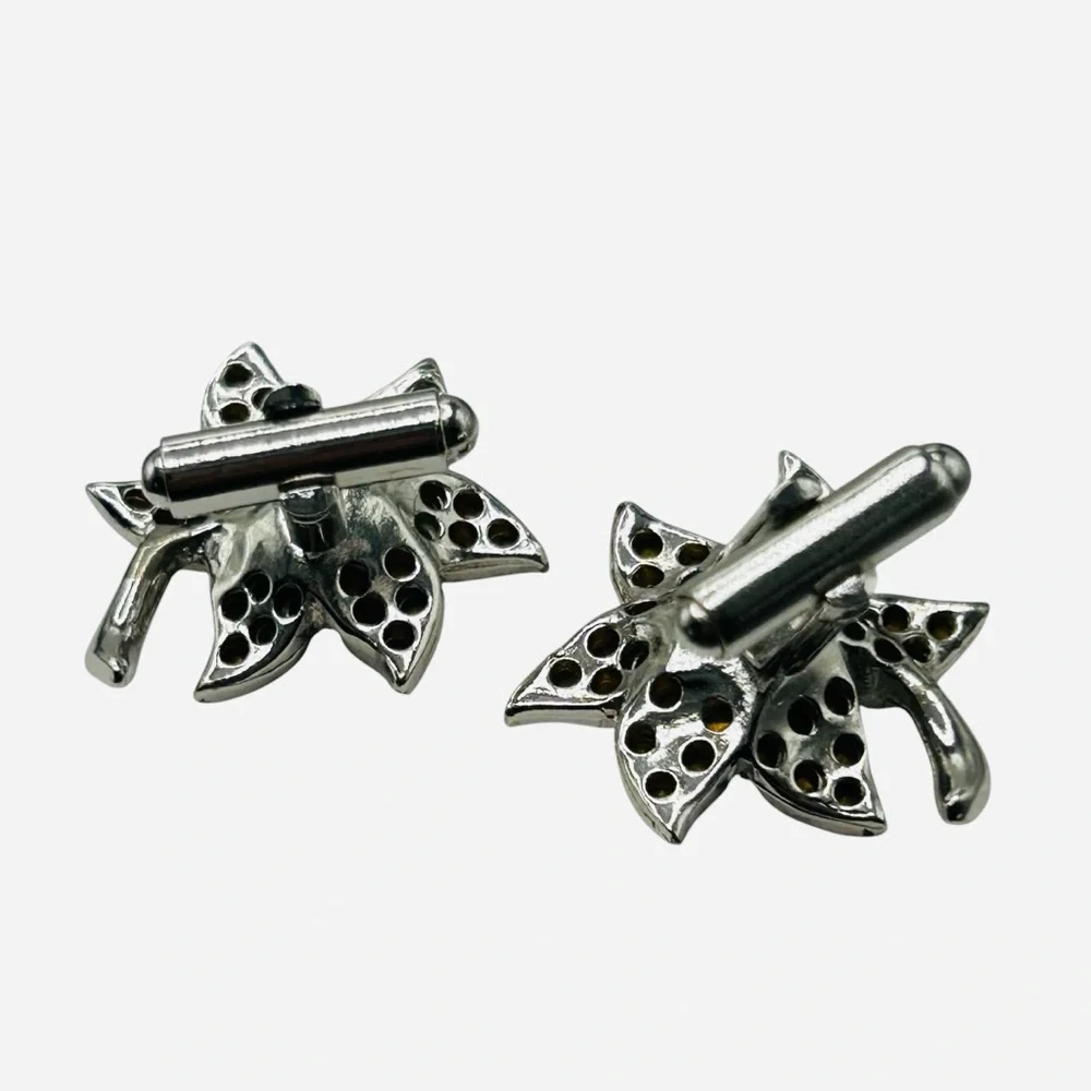 Vintage Flower Rhinestone Faux Pearl Cuff Links Unisex